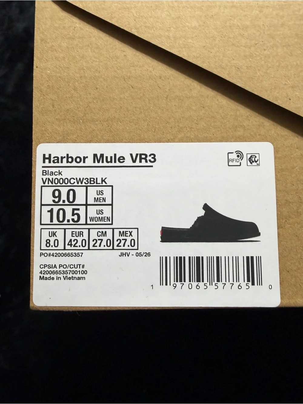 Vans Men’s Black Slip-On Fleece-Lined Harbor Mule VR3
